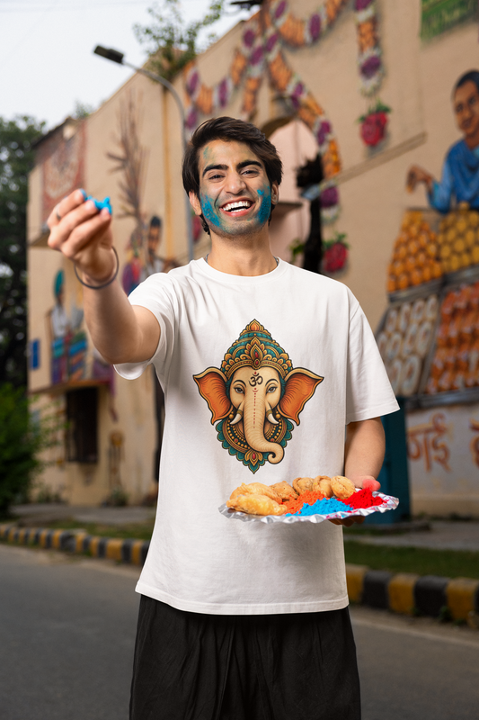 Ganesha Printed Black And White T-Shirt